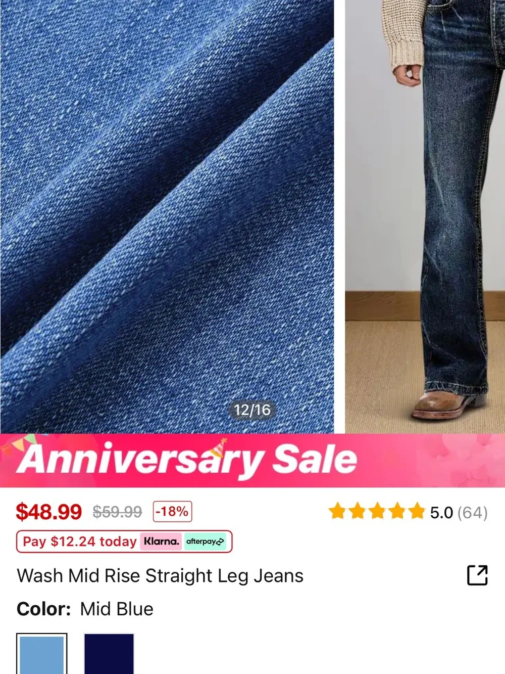 Flamingals Wash Mid Rise Straight Leg Jeans